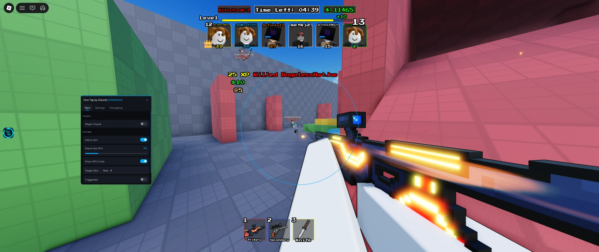 One Tap Roblox script Silent Aim with adjustable FOV circle