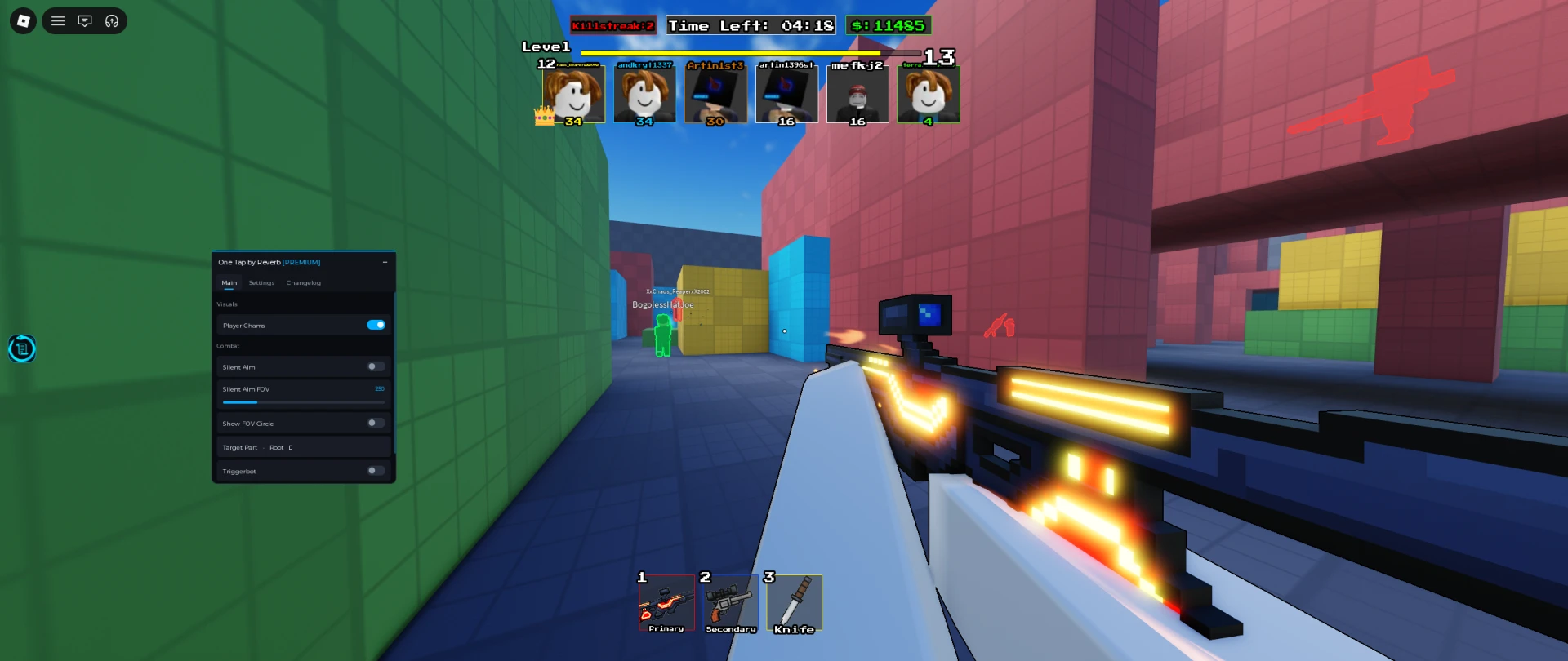 One Tap Roblox script Player Chams highlighting live players