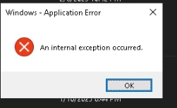 An internal exception occurred