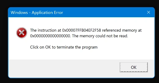 The memory could not be read